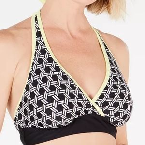 Go By Gossip Crossover Halter Bikini Swim Top, size XL, black multi